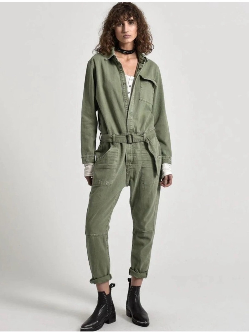 One Teaspoon Sz S Super Khaki Utility Belted Jumpsuit 100% Cotton - Picture 2 of 9